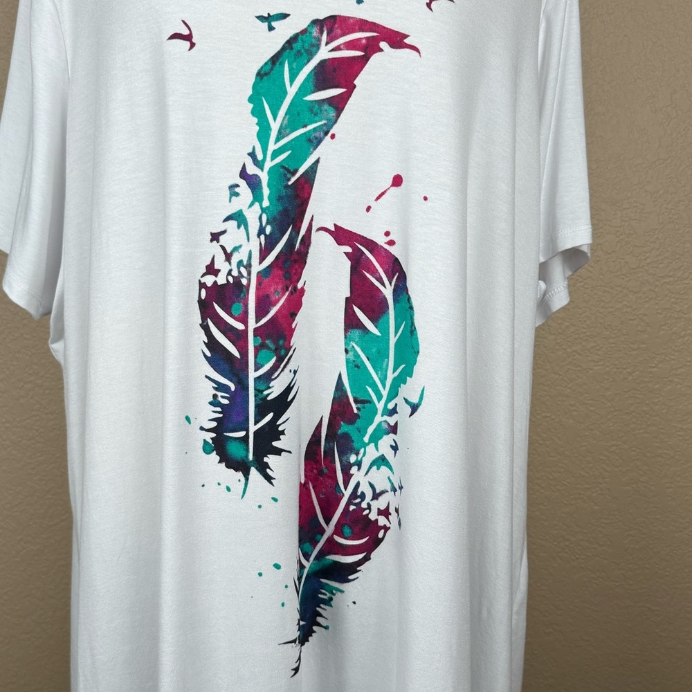 Anthony Richards Watercolor Dove & Feathers White Shirt. Size- 3X - Picture 2 of 7
